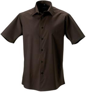 Russell Collection RU947M - Men's Short Sleeve Fitted Shirt Chocolate