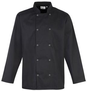 Premier PR665 - Unisex Long Sleeve Stud Front Chef's Jacket Black