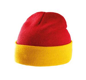 K-up KP514 - BI-COLOUR BEANIE HAT WITH TURN-UP Red / Yellow