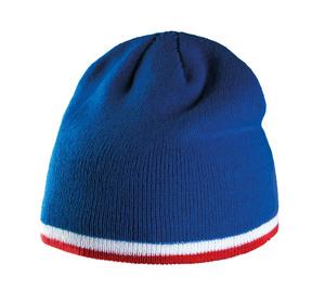 K-up KP515 - BEANIE HAT WITH BI-COLOUR BOTTOM BAND Royal Blue / White / Red