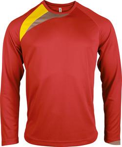 ProAct PA409 - KIDS' LONG SLEEVE SPORTS T-SHIRT Sporty Red / Sporty Yellow / Storm Grey