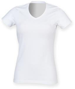 Skinnifit SK122 - SF Ladies Feel Good V Neck Stretch T-Shirt White