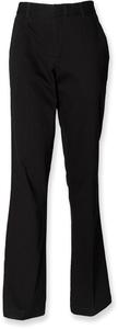 Henbury H641 - Ladies 65/35 Flat Fronted Chino Trousers Black/Black