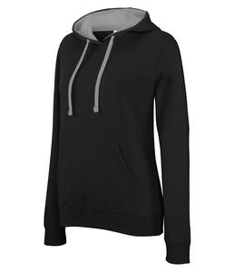 Kariban K465 - Ladies’ contrast hooded sweatshirt Black / Fine Grey
