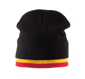 K-up KP515 - BEANIE HAT WITH BI-COLOUR BOTTOM BAND Black / Yellow / Red