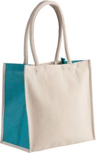Kimood KI0255 - Cotton/jute tote bag - 17 L Natural / Turquoise