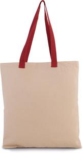 Kimood KI0277 - FLAT CANVAS SHOPPER WITH CONTRAST HANDLE Natural / Cherry Red