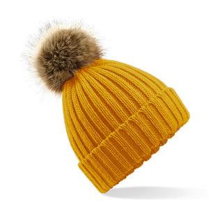 Beechfield B412 - FAKE FUR POM POM THICK BEANIE Mustard