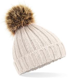 Beechfield B412 - FAKE FUR POM POM THICK BEANIE Oatmeal