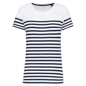 Kariban K3034 - Ladies’ Organic crew neck sailor T-shirt White / Navy Stripes
