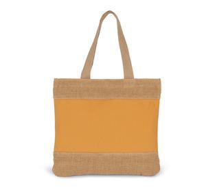Kimood KI0294 - Shopping bag in cotton and woven jute threads Cumin Yellow / Natural