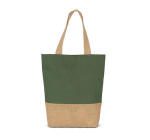 Kimood KI0298 - Shopping bag in cotton and bonded jute threads Dusty Light Green / Natural