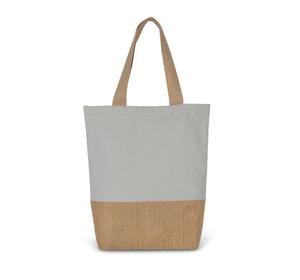 Kimood KI0298 - Shopping bag in cotton and bonded jute threads Snow Grey / Natural