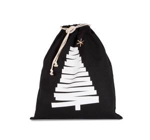 Kimood KI0746 - Cotton bag with Christmas tree design and drawcord closure. Black