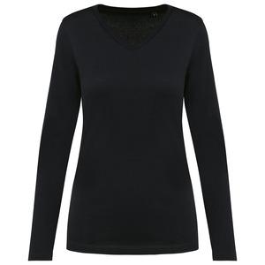 Kariban Premium PK307 - Ladies' V-neck long-sleeved Supima® t-shirt Black