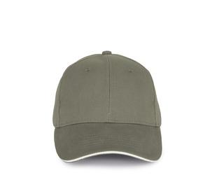K-up KP198 - Cap in organic cotton with contrasting sandwich peak - 6 panels Almond Green / Ivory