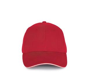 K-up KP198 - Cap in organic cotton with contrasting sandwich peak - 6 panels Hibiscus Red / Ivory