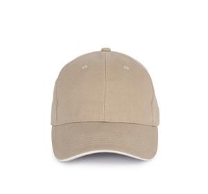 K-up KP198 - Cap in organic cotton with contrasting sandwich peak - 6 panels Wet Sand / White