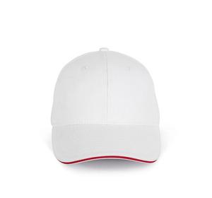 K-up KP198 - Cap in organic cotton with contrasting sandwich peak - 6 panels White / Hibiscus Red