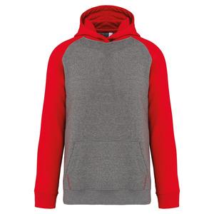 PROACT PA370 - Kids' two-tone hooded sweatshirt Grey Heather / Sporty Red
