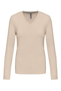 Kariban K382 - LADIES' LONG SLEEVE V-NECK T-SHIRT Light Sand