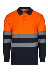 Velilla 305507 - HV LS TWO-TONE POLO MARINE BLUE/HI-VIS ORANGE