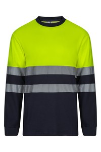 Velilla 305615 - BICOLOR LONG-SLEEVE COTTON T-SHIRT AV NAVY BLUE/HI-VIS YELLOW