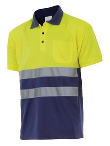 Velilla 305504 - HV SS TWO-TONE POLO MARINE BLUE/HI-VIS YELLOW