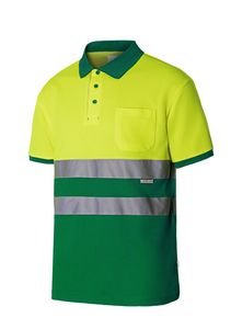 Velilla 305513 - HV SS TWO-TONE COTTON POLO GREEN/HI-VIS YELLOW